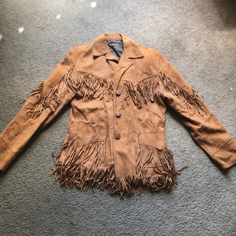 Vintage fringe suede tan jacket